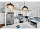 Modern kitchen with an island, stainless steel appliances, plenty of counter space, and ample storage at 585 Jackson Dr, Henderson, NV 89014