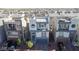 Aerial view of modern townhomes highlighting the architecture, private balconies, and front yard landscaping at 8144 Monsoon Bay St, Las Vegas, NV 89113