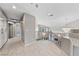 Upstairs hallway with high ceilings, modern chandelier, and beautiful tile floors at 8904 Saint Pierre Dr, Las Vegas, NV 89134