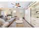 Comfortable living room with ceiling fan and built-in at 25 Lone Cove Ct # 2, Henderson, NV 89012