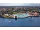Stunning aerial view of a community beach and lake, showcasing its pristine water and amenities at 2637 Ohio Ct, Las Vegas, NV 89128