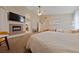 Main bedroom with a fireplace, a ceiling fan and neutral tones that create a peaceful retreat at 2637 Ohio Ct, Las Vegas, NV 89128
