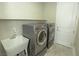 Functional laundry room with washer, dryer, and utility sink at 1617 Meadow Bluffs Ave, Henderson, NV 89014