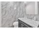 Elegant bathroom with marble countertops, modern fixtures, and a sleek design at 2503 Cracked Stone St, Henderson, NV 89044