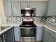 Close-up view of the modern kitchen with stainless steel appliances and sleek backsplash at 2964 Juniper Hills Blvd # 202, Las Vegas, NV 89142