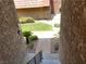 Exterior view looking down the stairs at a grassy, landscaped common area at 4965 Indian River Dr # 108, Las Vegas, NV 89103