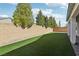 Expansive backyard featuring lush green lawn and privacy wall at 9690 Hiking Ave, Las Vegas, NV 89166