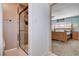 Bathroom with a tile shower and glass door at 216 Candlelight St, Las Vegas, NV 89145