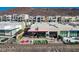 Aerial view of home showcasing outdoor living space and proximity to mountains at 431 Tranquil Peak Ct, Henderson, NV 89012