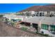 Elevated view of home and community showcasing modern architecture and outdoor living spaces at 431 Tranquil Peak Ct, Henderson, NV 89012