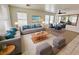 Comfortable living room featuring a gray sofa with blue pillows and a stylish coffee table at 11036 Parete Ct, Las Vegas, NV 89141