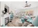 Bright living room with a fireplace and backyard access, seamlessly blending indoor and outdoor living at 266 Corvallis Ct, Henderson, NV 89074