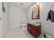 Stylish powder room features a round vessel sink and granite countertop at 4525 Dean Martin Dr # 607, Las Vegas, NV 89103