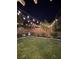Inviting backyard with lush lawn, mature landscaping, and charming string lights for evening ambiance at 10662 Bonchester Hill St, Las Vegas, NV 89141