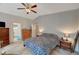 Cozy bedroom features neutral walls and a unique ceiling fan at 1299 Brenalee Ave, Henderson, NV 89002