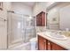 Full bathroom with a walk-in shower and single sink vanity at 2357 Wisconsin Dells Dr, Henderson, NV 89044
