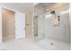 Modern walk-in shower in the bathroom, featuring a glass enclosure and stylish fixtures at 350 Robledo St, Las Vegas, NV 89138