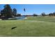 Picturesque golf course view featuring a pond, green grass, and a red flag marking the hole at 5049 Forest Oaks Dr, Las Vegas, NV 89149