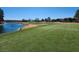 Scenic golf course view featuring lush green grass, a pond, and a flock of geese under a clear blue sky at 5049 Forest Oaks Dr, Las Vegas, NV 89149