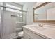 Modern bathroom featuring a glass shower, stylish vanity, and contemporary fixtures at 5575 Cresent Valley St, Las Vegas, NV 89148