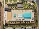 Aerial view of the pool and spa showcasing the landscaping and seating areas at 16 Via Visione # 101, Henderson, NV 89011