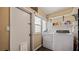 Laundry room features washer, dryer, window, storage, and door with pet access at 432 Bonelli Ave, Overton, NV 89040