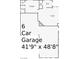 Floorplan view of the 6-car garage. Its dimensions are displayed as 41'9