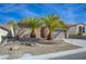 Charming front yard featuring desert landscaping, well-manicured palm trees, and a welcoming entrance at 2210 Shadow Canyon Dr, Henderson, NV 89044