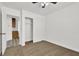 Bedroom features carpet flooring, ceiling fan, and a closet with bi-fold doors at 271 Francisco St, Henderson, NV 89014