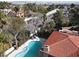 This aerial view highlights the pool and patio area, set within a private backyard at 5102 Tennis Ct, Las Vegas, NV 89120