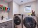 Well-lit laundry room with modern washer and dryer, sink and ample storage at 3066 Casarano Ct, Henderson, NV 89044