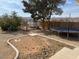 Large backyard with a trampoline, chicken coop, and desert landscape at 325 Ron Ave, Logandale, NV 89021