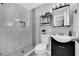 A stylish bathroom featuring modern tiles, a sleek vanity, and a glass-enclosed shower at 3800 San Joaquin Ave, Las Vegas, NV 89102