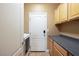 Functional laundry room with upper and lower cabinets, providing ample storage space at 9379 Arrowhead Bluff Ave, Las Vegas, NV 89149