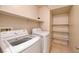 Functional laundry room equipped with modern washer and dryer units, plus shelving at 1292 Large Cap Dr # 3, Henderson, NV 89074