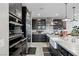 Modern kitchen featuring stainless steel appliances, sleek cabinetry, a farmhouse sink, and stylish pendant lighting at 2518 Veronella St, Henderson, NV 89044