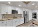 Bright kitchen features custom white cabinets, stainless steel appliances, and eye-catching backsplash at 2901 S Dandelion St, Pahrump, NV 89048