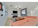 Cozy living room with comfortable seating, large TV, and stylish decor at 376 Shanon Springs St, Henderson, NV 89014