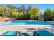 Inviting backyard pool with mature landscaping, lounge chairs and a diving board at 5050 Grandview Dr, Las Vegas, NV 89120