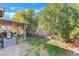 Lush backyard featuring a covered patio and easy to care for landscaping at 6061 Leaping Foal St, North Las Vegas, NV 89081