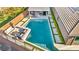 Aerial shot of a sparkling pool and well-manicured backyard oasis at 10096 Amethyst Hills St, Las Vegas, NV 89148