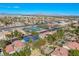 Wide aerial view of neighborhood showcasing mature trees, sparkling pools, and city skyline in distance at 1561 Doran Dr, Las Vegas, NV 89123