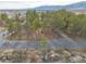 Scenic aerial view of a property surrounded by trees, desert landscape, and mountains at 4021 Jesse St, Pahrump, NV 89048