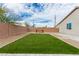 Backyard featuring artificial grass, gravel, and pavers with a block wall at 5147 Stonecrop St, North Las Vegas, NV 89031