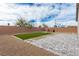 Backyard featuring artificial grass, gravel, pavers and a block wall at 5147 Stonecrop St, North Las Vegas, NV 89031