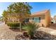 Low maintenance backyard with rock landscaping and privacy bushes at 7640 Fieldfare Dr, North Las Vegas, NV 89084