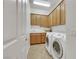 Efficient laundry room with cabinetry, countertops, and modern washer and dryer units at 2062 Dipinto Ave, Henderson, NV 89052