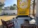 Backyard patio with outdoor rock climbing wall and seating at 2504 Cove Rd, Las Vegas, NV 89128