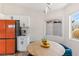 Eat-in kitchen featuring colorful refrigerator, dining area with seating, and wood-style floors at 306 Rodarte St, Henderson, NV 89014