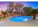 Backyard swimming pool with water features, desert landscaping and palm trees at 10644 San Vercelli Ct, Las Vegas, NV 89141